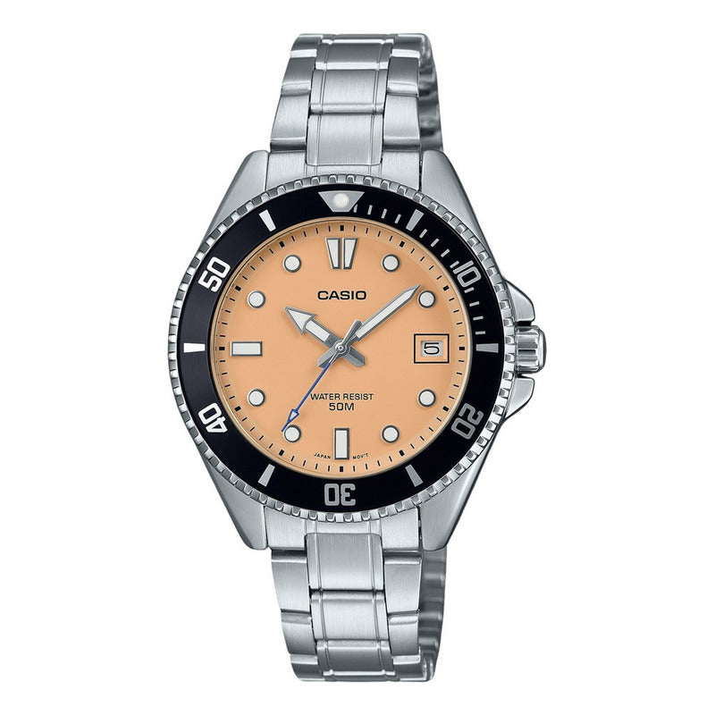 Reloj Casio Hombre Mdv-10d-4a2v Original Plateado Negro Rosa Pálido