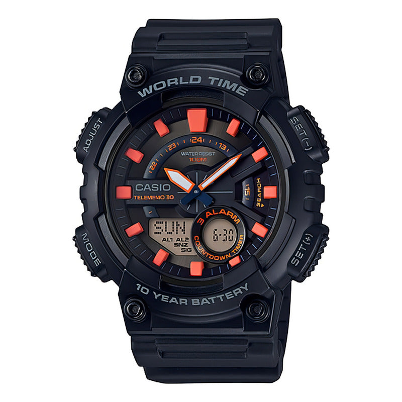 Reloj Casio Deportivo Aeq-110w-1a2vdf Color Del Fondo Negro Color De La Correa Negro Color Del Bisel Negro