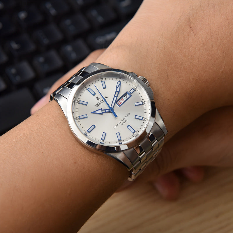 Reloj Festina Hombre Acero Clásico Fecha Sumergible F20357.1