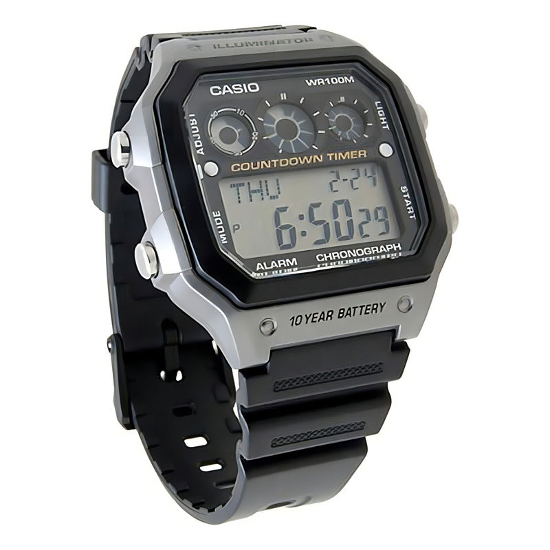 Reloj Pulsera Digital Casio Ae-1300wh-8a Con Correa De Resina Color Negro - Bisel Gris/negro