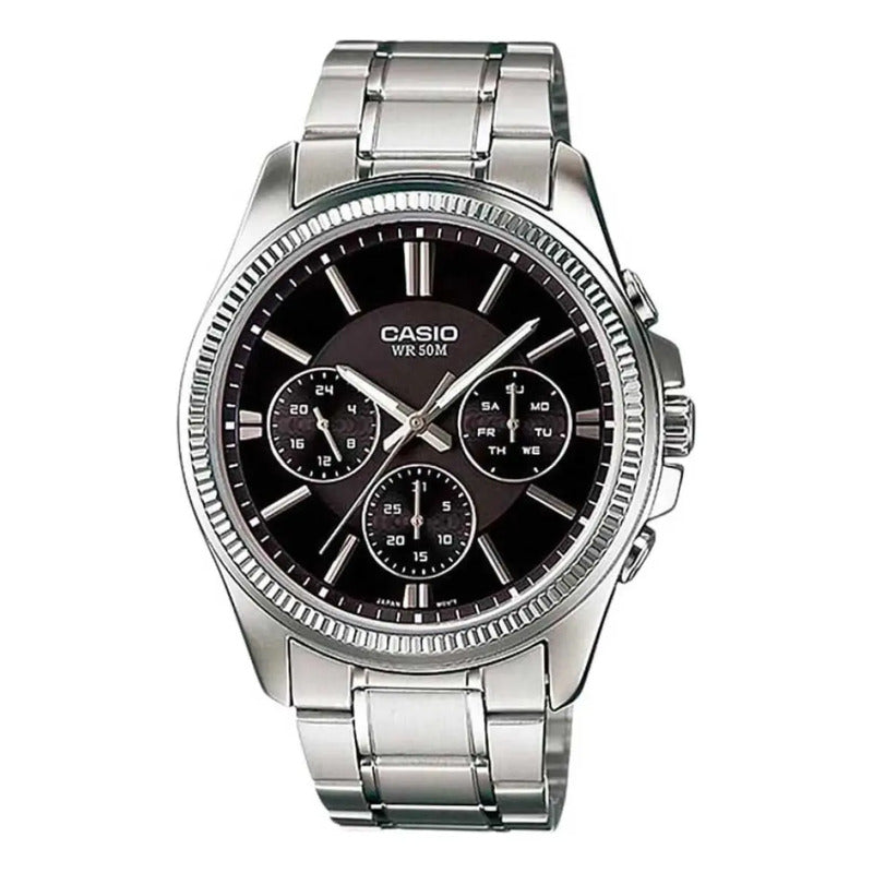 Reloj Casio Hombre Mtp-1375d-1a Calendario Original Plateado Negro