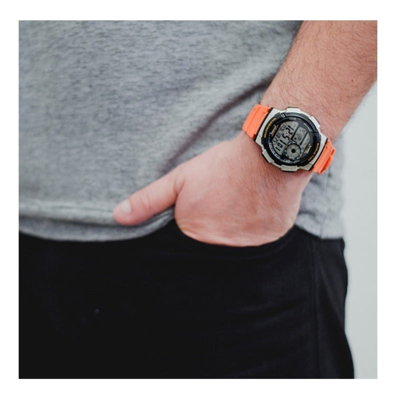 Reloj Casio Digital Ae-1000w-4b Relojesymas Naranja Negro