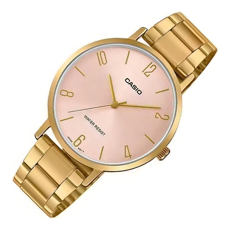 Reloj Casio Para Mujer De Acero Inoxidable Dorado Con Fondo Rosado