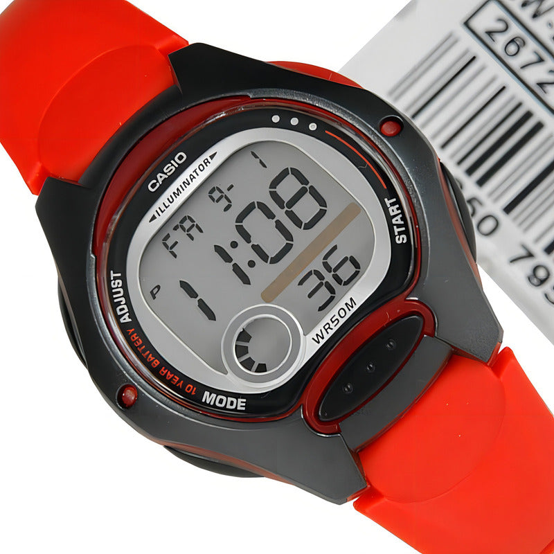 Reloj Pulsera Digital Casio Lw-200-2av Con Correa De Resina Color Rojo - Fondo Gris - Bisel Negro