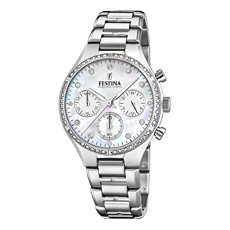 Reloj Festina Mujer Cronometro Con Piedras F20401/1 Plateado