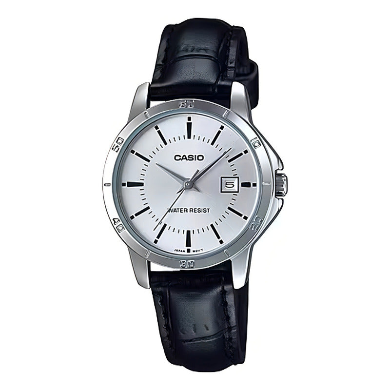 Reloj Casio Dama Ltp-v004l-7a Piel Relojesymas Color Del Fondo Plateado