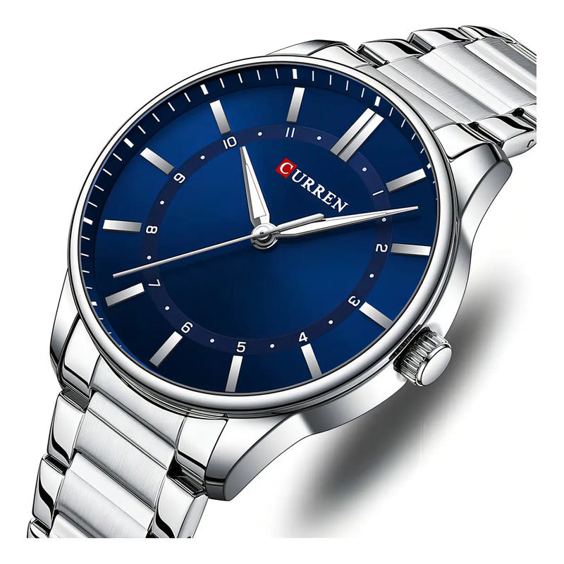 Relojes Casuales De Cuarzo Inoxidable Curren 8430-3 Negro Plateado/azul