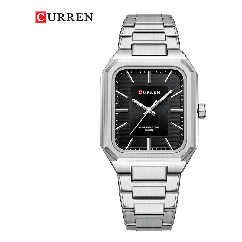 Relojes De Cuarzo Luminosos Cuadrados Curren 8457 Color Del Fondo Silver Black