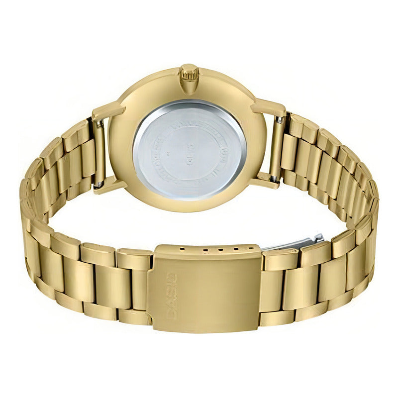 Reloj Casio Enticer Series Mtp-vt01g-2budf Color De La Correa Dorado Color Del Bisel Dorado Color Del Fondo Azul