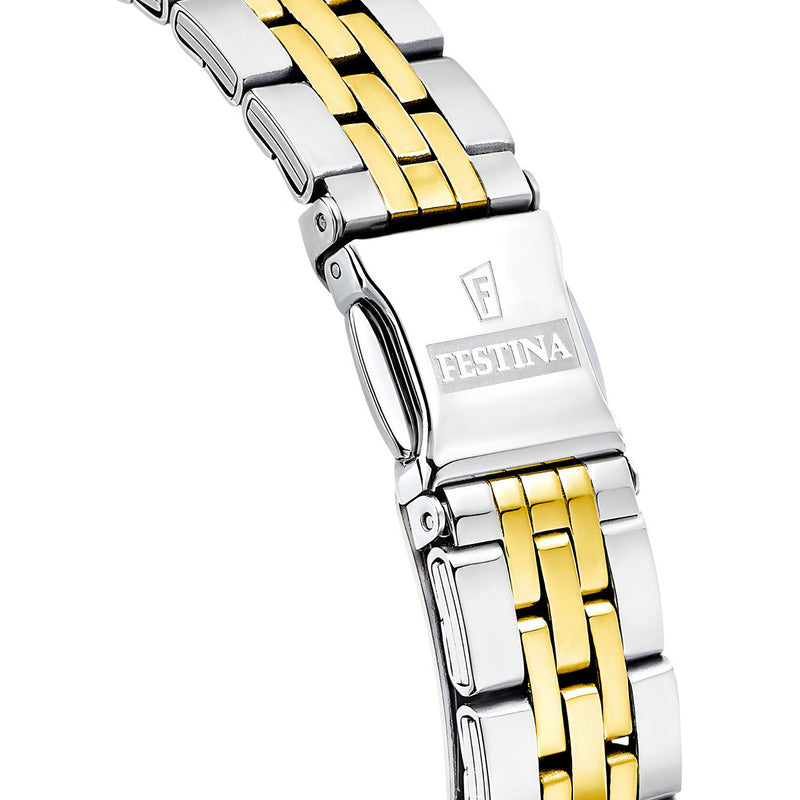 Reloj Verde Mademoiselle Festina Mujer Correa Bitono Fondo Plateado