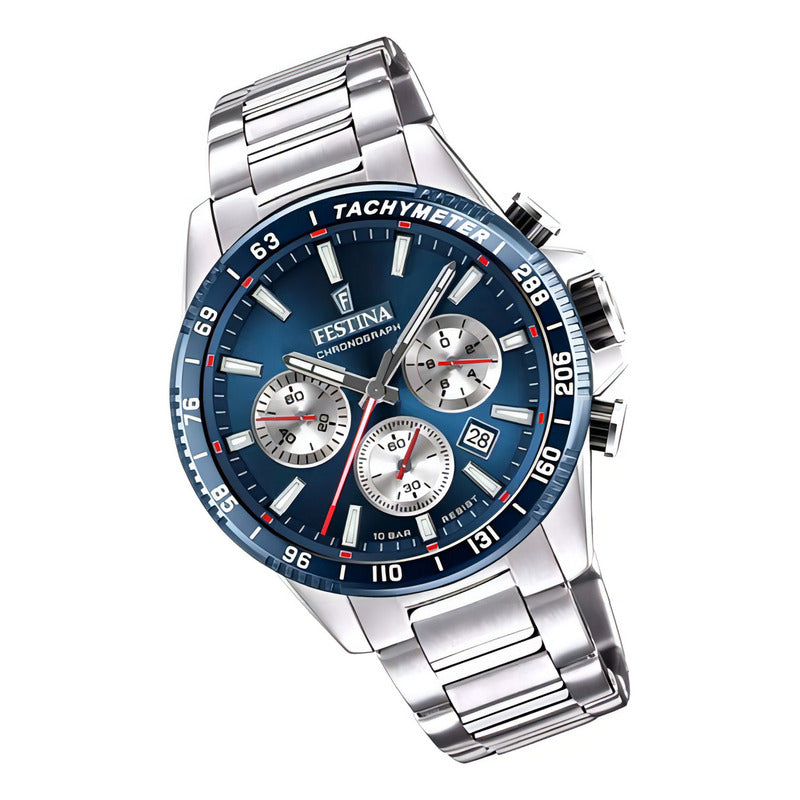 Reloj Festina Hombre Acero Cronografo Fecha Azul F20560-2 ORIGINAL