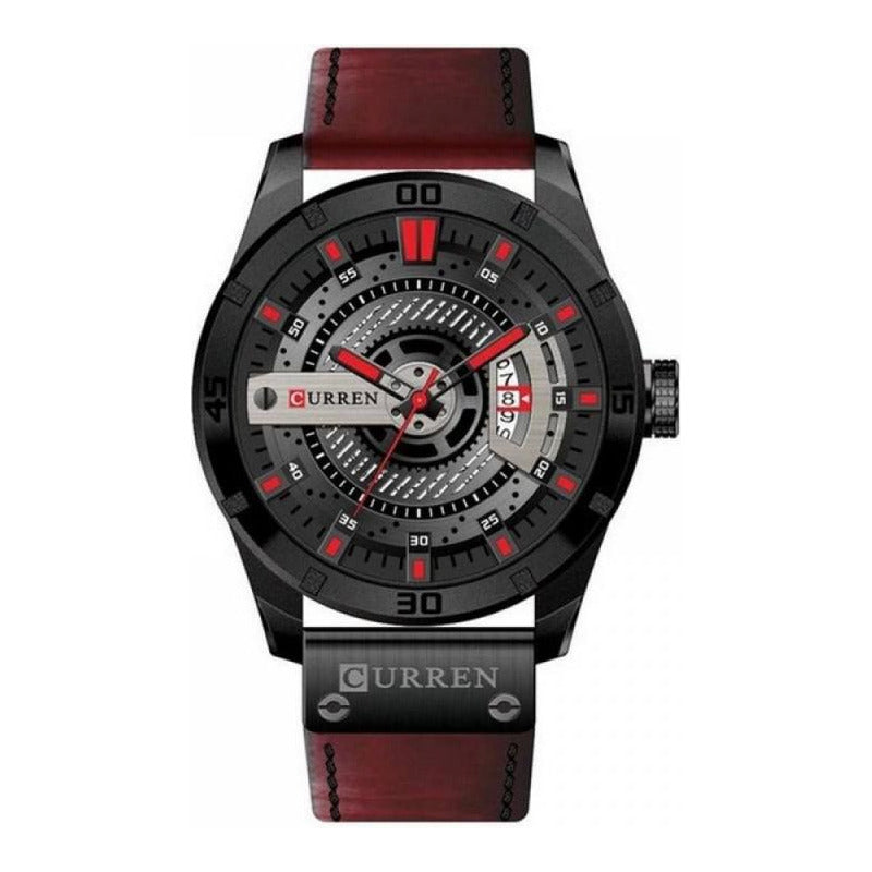 Reloj Analógico Curren Para Hombre Con Correa De Cuero Marrón Oscuro Negro