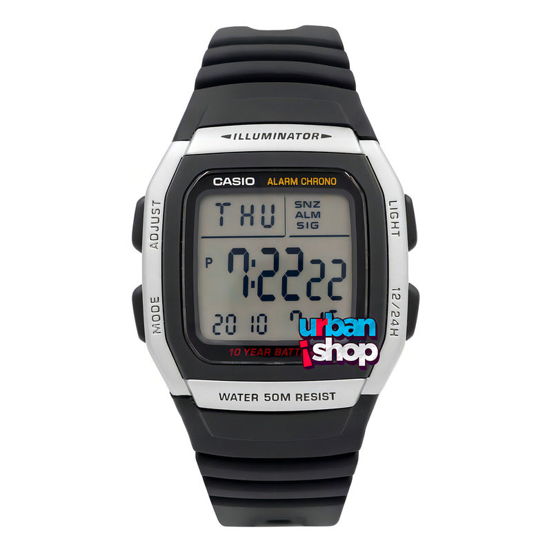 Reloj Casio Hombre Retro W-96h-1a 10 Años De Bateria Grat Color Del Fondo Agua Negro Plateado
