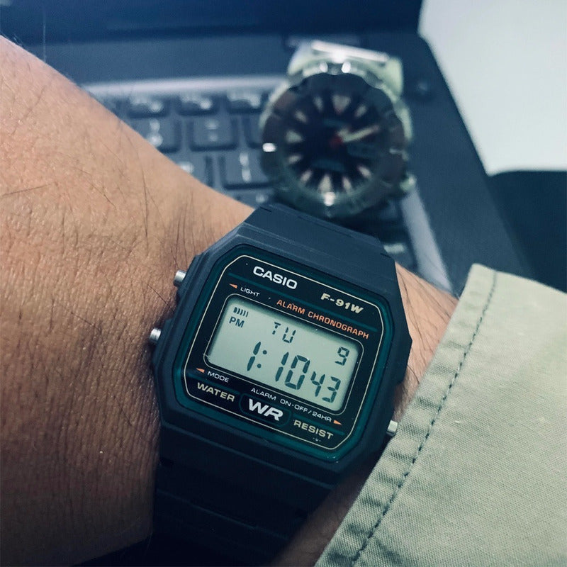 Reloj Casio Retro F-91w-3d Original Negro Verde Gris