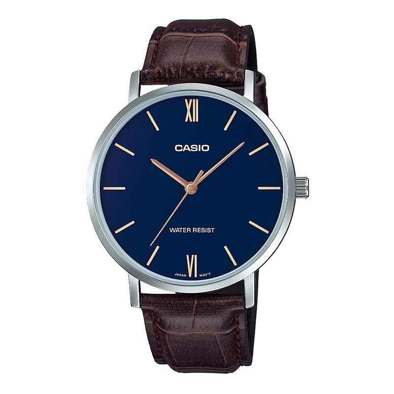 Reloj De Pulsera Casio Dress Mtp-vt01l-2b Relojesymas Marrón Plateado Azul