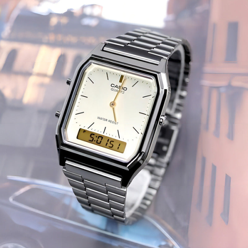 Reloj Casio Aq-230 Analógico-digital Plateado Con Alarma Blanco