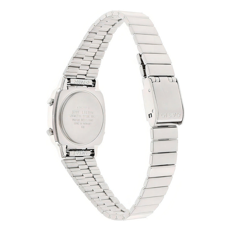 Reloj Pulsera Digital Casio La670wa-7df Con Correa De Acero Color Plata - Fondo Gris - Bisel Plateado