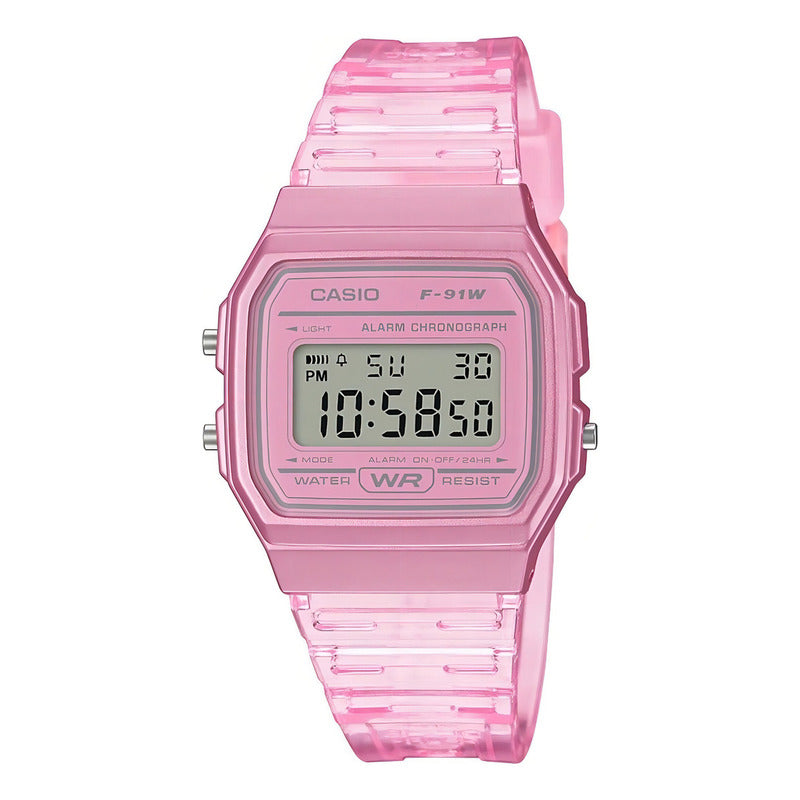 Reloj Pulsera Casio Collection F-91ws-4 Rosa Transparente/rosa Gris