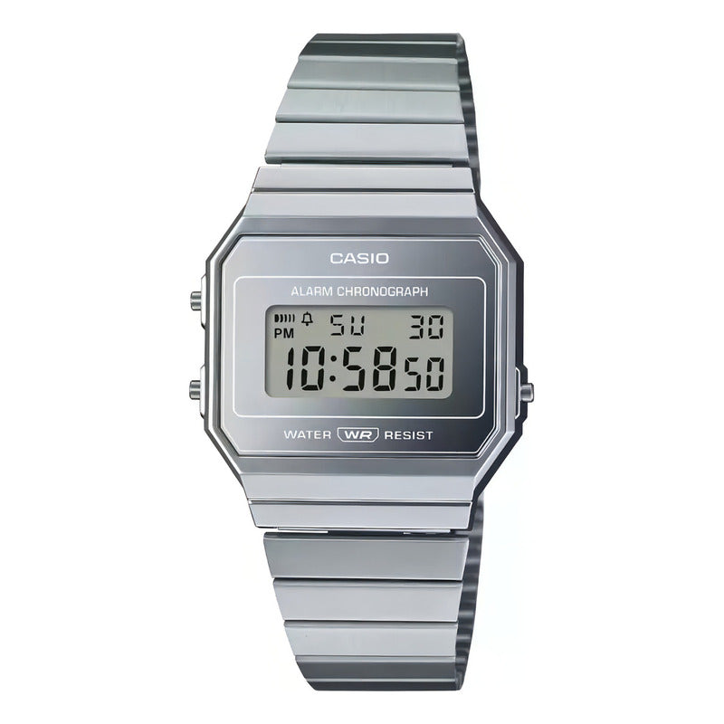 Reloj Casio Vintage Digital Para Hombre De Acero Inoxidable Plateado