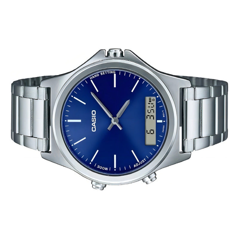 Reloj Casio Mtp-vc01d-2e De Hombre Digital Y Análogo Con Correa De Acero Inoxidable Plateado Azul