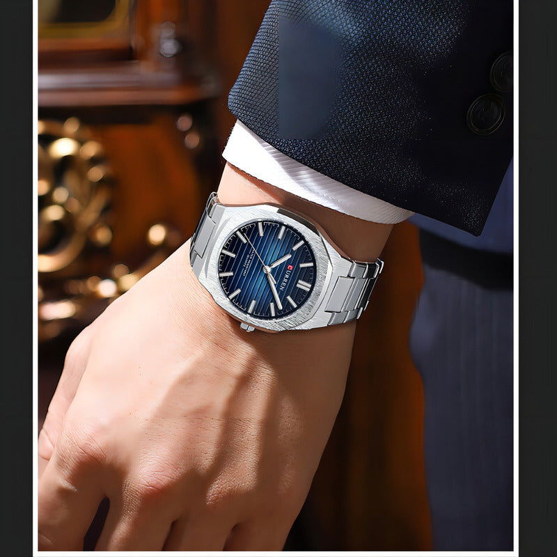 Reloj Curren Hombre 8456 Dorado Acero Analógico Plateado Plateado/azul