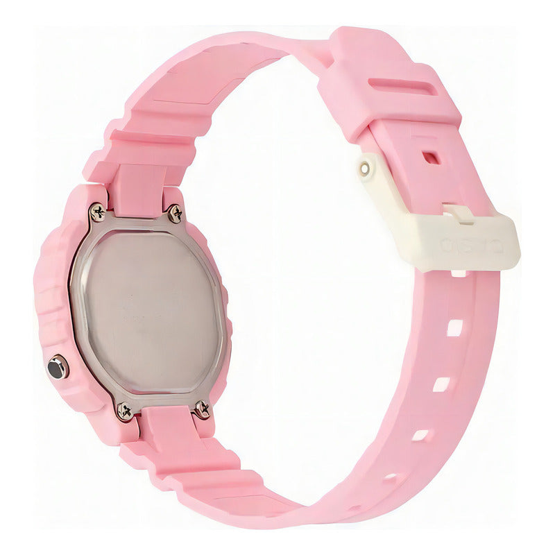 Reloj Casio Retro Vintage La-20wh-4a1 Agente Caba Color De La Malla Rosa Color Del Bisel Rosa Color Del Fondo Gris