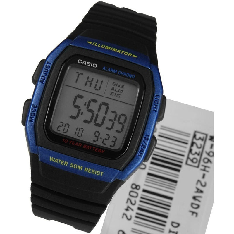 Reloj Casio W-96h-2av Cuarzo Hombre Negro Azul Plateado