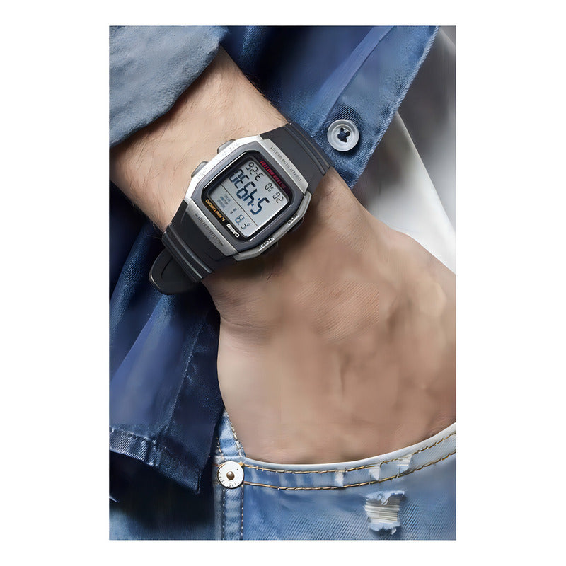 Reloj Casio Hombre Retro W-96h-1a 10 Años De Bateria Grat Color Del Fondo Agua Negro Plateado
