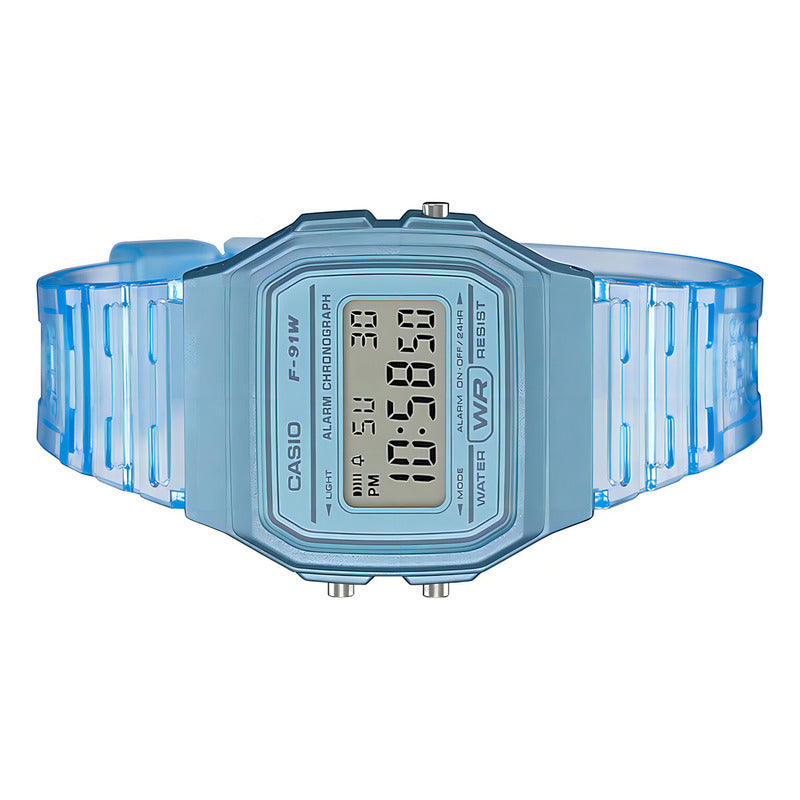 Reloj Casio Collection F-91ws-2 Color Celeste Transparente/celeste Gris