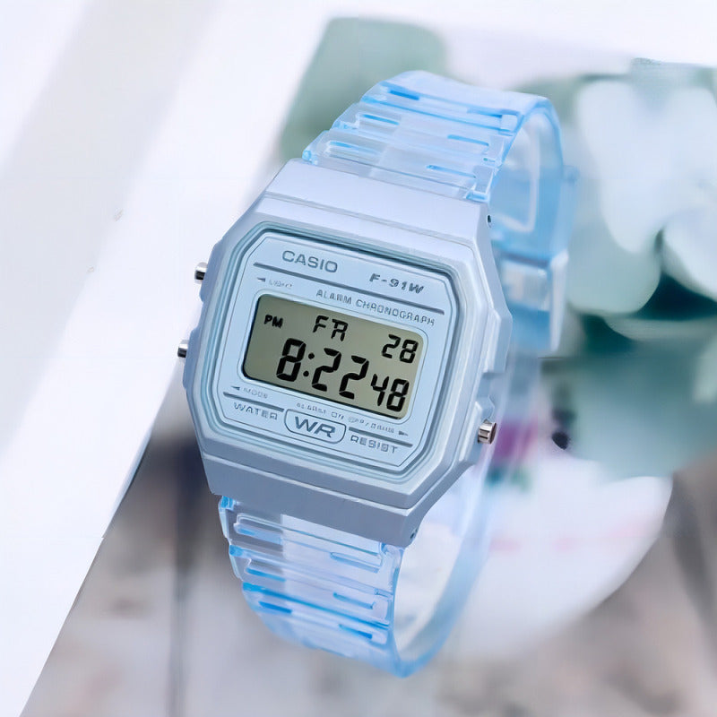 Reloj Casio Collection F-91ws-2 Color Celeste Transparente/celeste Gris