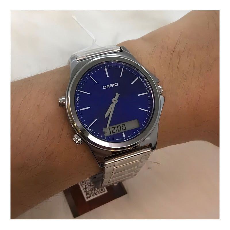 Reloj Casio Mtp-vc01d-2e De Hombre Digital Y Análogo Con Correa De Acero Inoxidable Plateado Azul