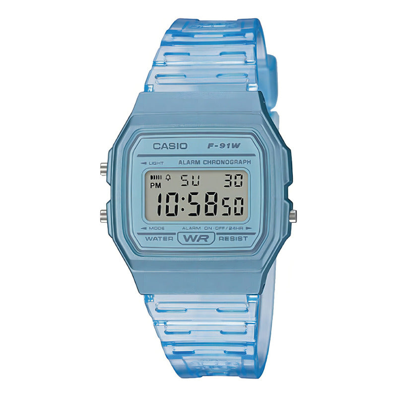 Reloj Casio Collection F-91ws-2 Color Celeste Transparente/celeste Gris
