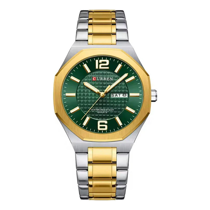 Reloj Curren 8476-4 Metálico Para Hombre Elegante Bicolor Dorado Verde
