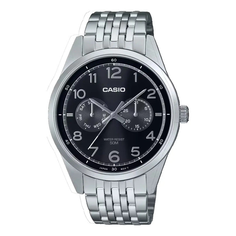 Reloj Pulsera Metal Casio Enticer Mtp-e340d-1av Original Plateado Azul