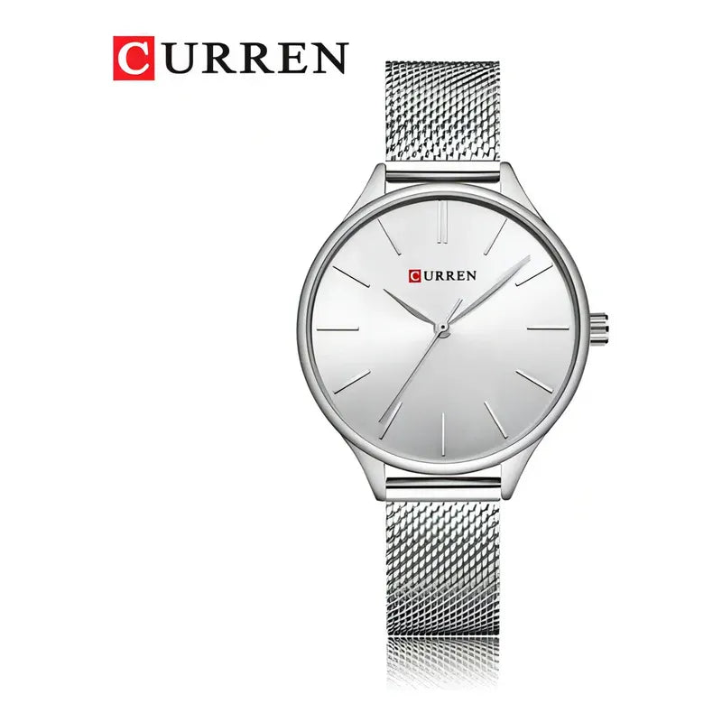 Relojes De Mujer De Cuarzo Inoxidable Curren 9024-1 Plateado White