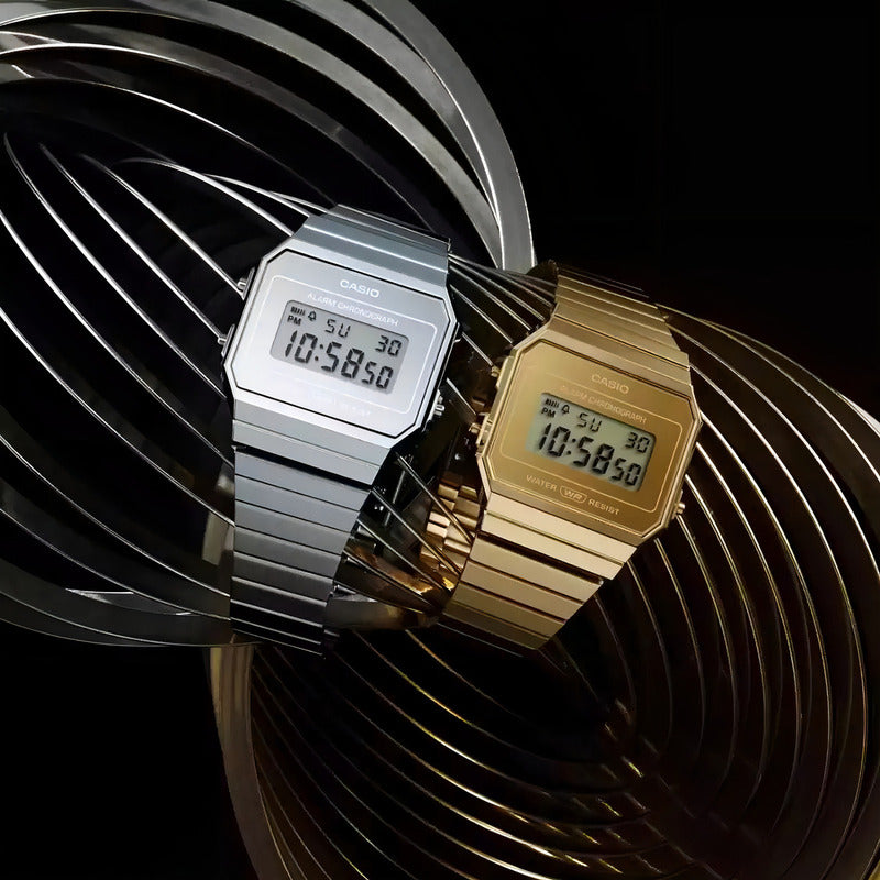 Reloj Casio Vintage Digital Para Hombre De Acero Inoxidable Plateado