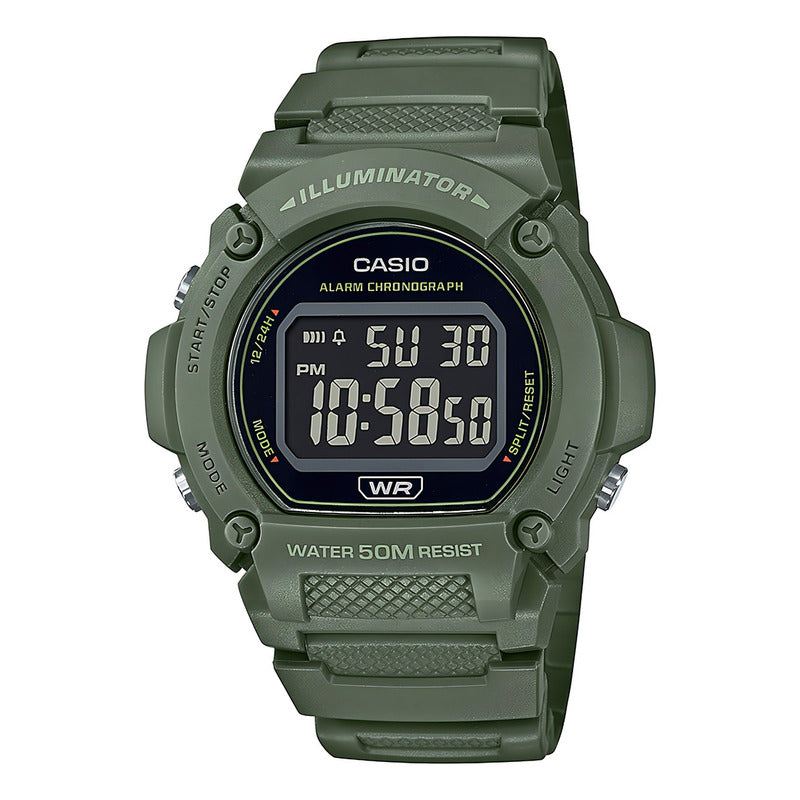 Reloj Pulsera Digital Casio W-219hc-3bvdf Con Correa De Resina Color Verde - Bisel Negro