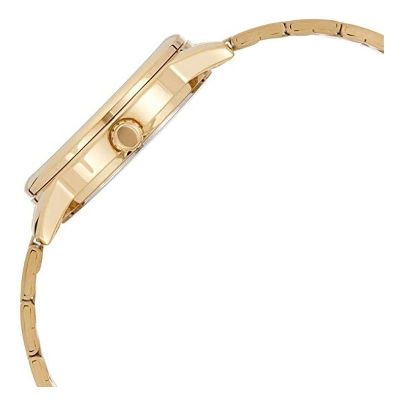 Reloj Pulsera Casio Mtp-v002g-1b Con Correa De Acero Inoxidable Color Dorado - Fondo Negro