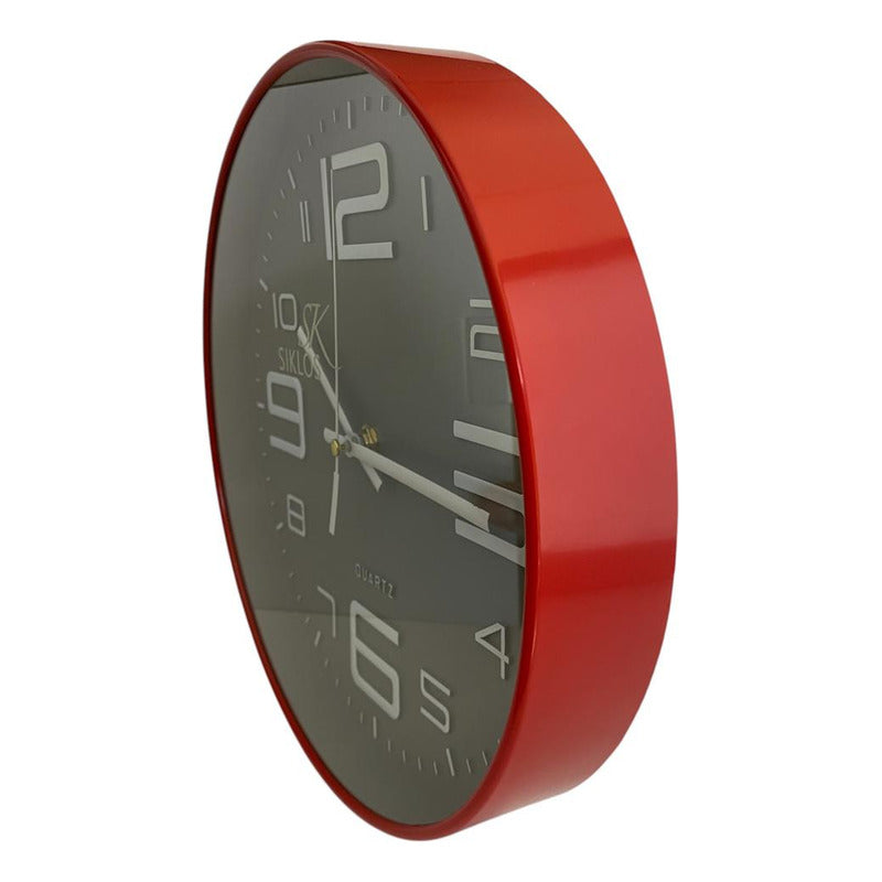 Reloj Pared Plastico Siklos Gb8103 Rojo 25cm Silencioso Rojo Gris Oscuro