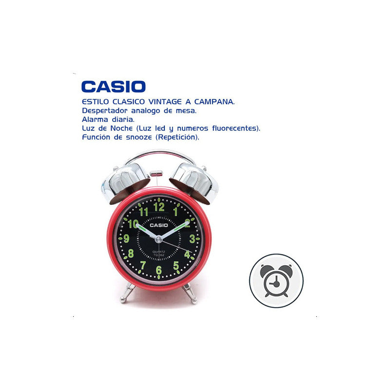 Despertador Digital Casio Vintage Tq-362-4adf Reloj Alarma Campana Color Rojo