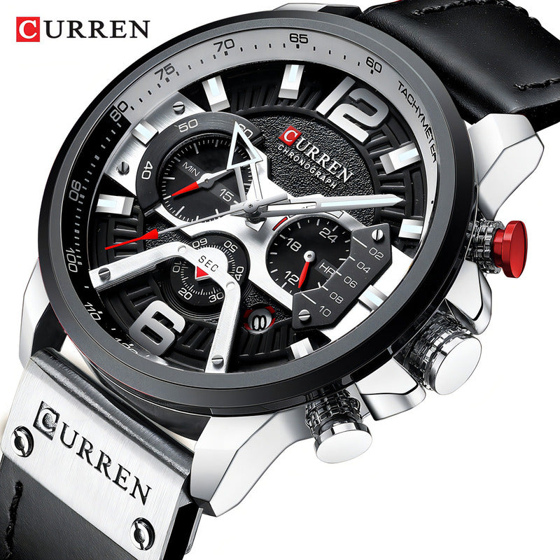 Reloj Pulsera Curren 8329 Con Correa De Cuero Color Negro - Bisel Negro/blanco