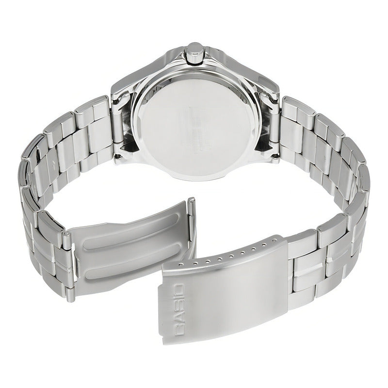 Reloj Pulsera Casio Mtp-v001d-1budf Con Correa De Acero Inoxidable Color Plateado - Fondo Negro