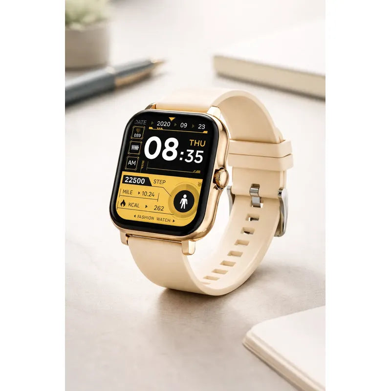 Smart Watch Bluetooth Derwye Crema Dorado Silicona Crema