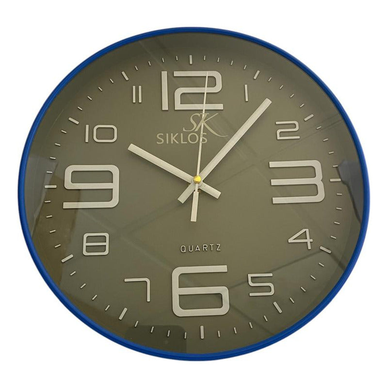 Reloj Pared Plastico Siklos Gb8103 Azul 25cm Silencioso Azul Gris Oscuro