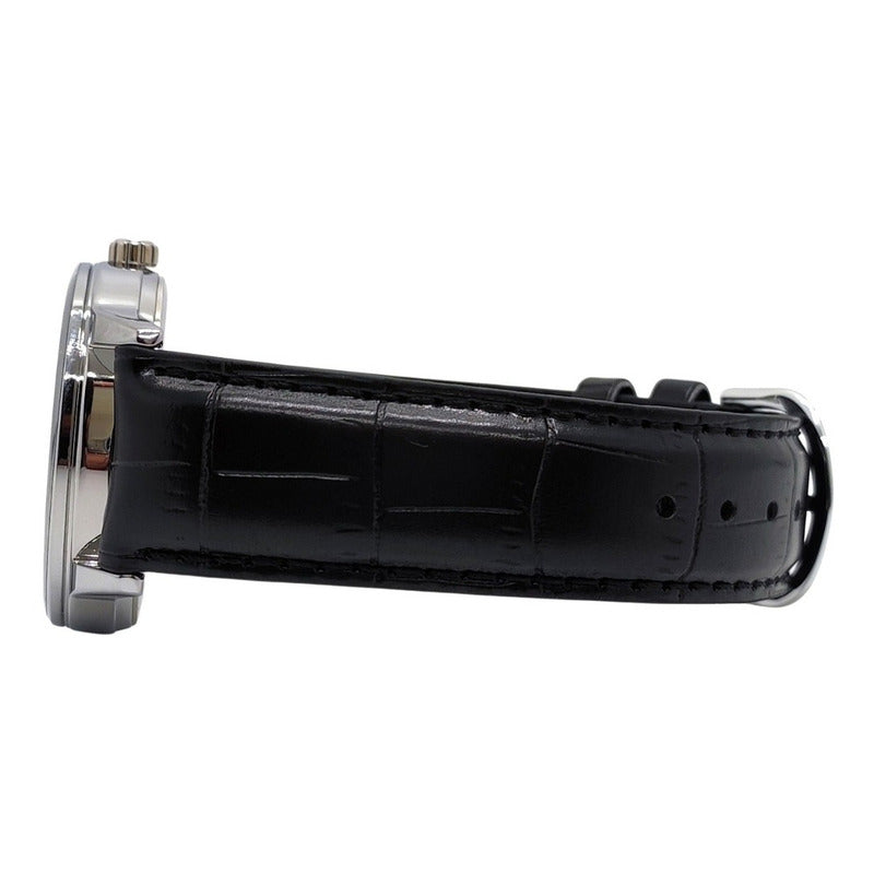 Reloj Pulsera Casio Mtp-v002l-1bu Con Correa De Cuero Color Negro - Bisel Plateado