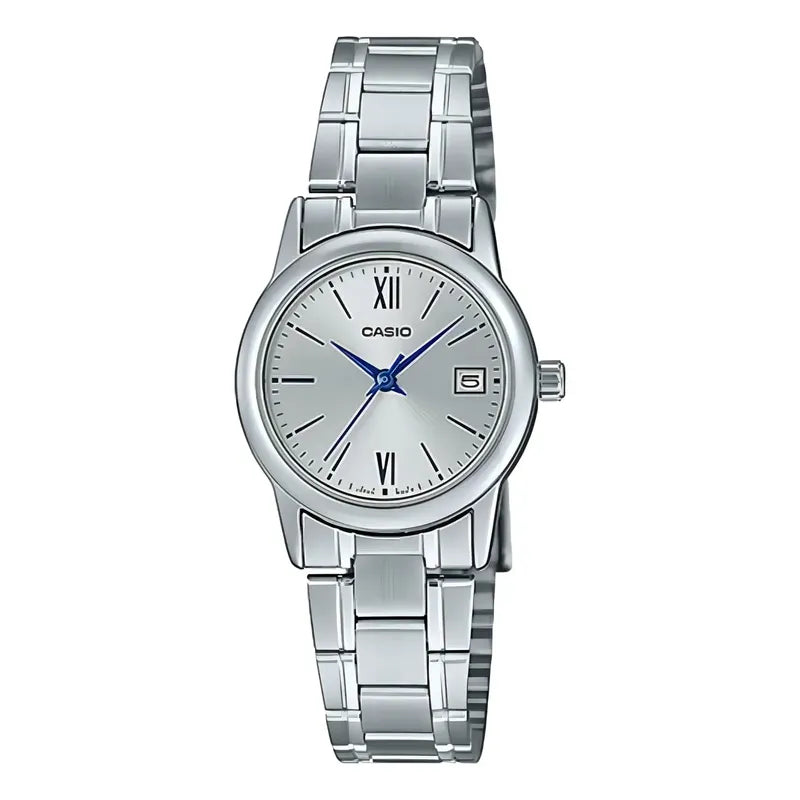 Reloj Pulsera Casio Ltp-v002 Con Correa De Acero Inoxidable Color Plateado