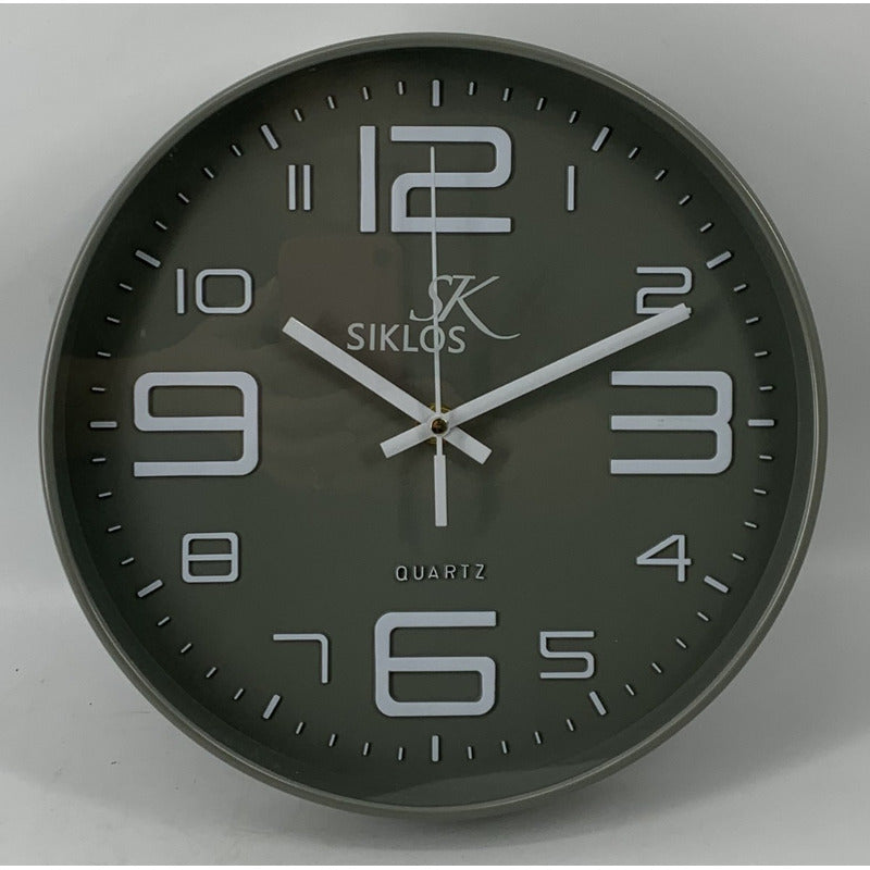 Reloj Pared Plastico Siklos Gb8103 25cm Silencioso  Gris Oscuro