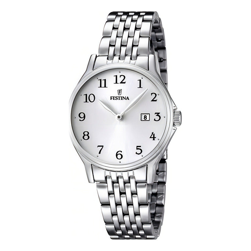 Reloj Festina Mujer Acero F16748.1 Clasico Calendario Blanco Color De La Malla Plateado Color Del Bisel Plateado