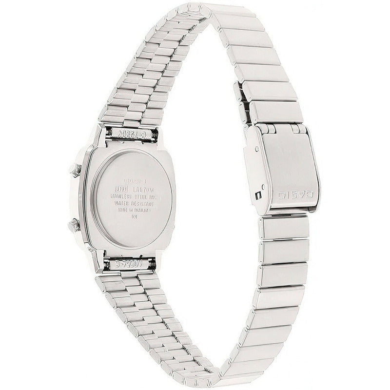 Reloj Pulsera Digital Casio La-670wa-2d Con Correa De Acero Inoxidable Color Plateado