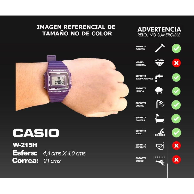 Reloj Casio W-215h Colores Surtidos Sumergible